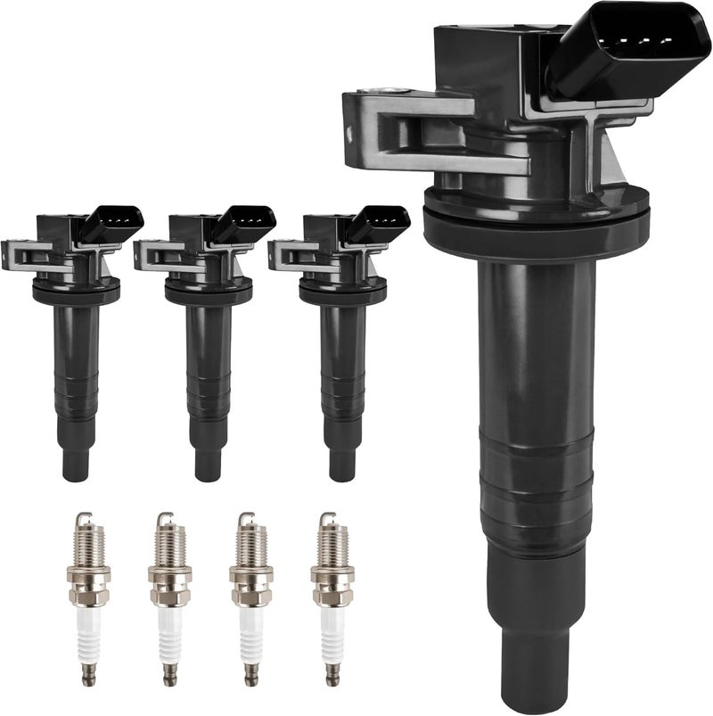 HYR Set of 4 Ignition Coil Pack and Iridium Spark Plugs Fit for 1.8L 2000-2008 Toyota Corolla Matrix Celica Pontiac Vibe Chevy Prizm MR2 Spyder L4 for Replaces UF247 - Image 1